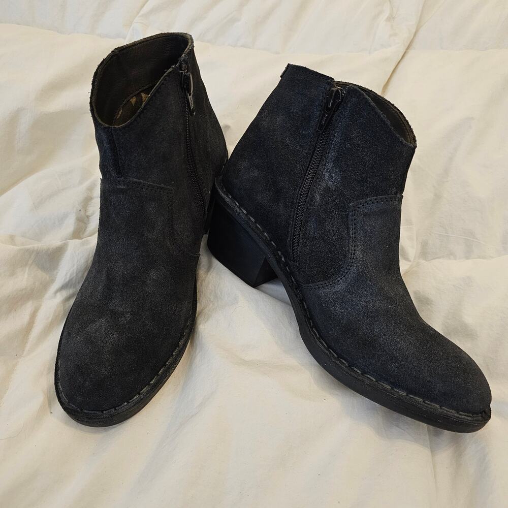 Fly London Black Suede Ankle Boots Side Zip Low Block Heel Booties Women 37